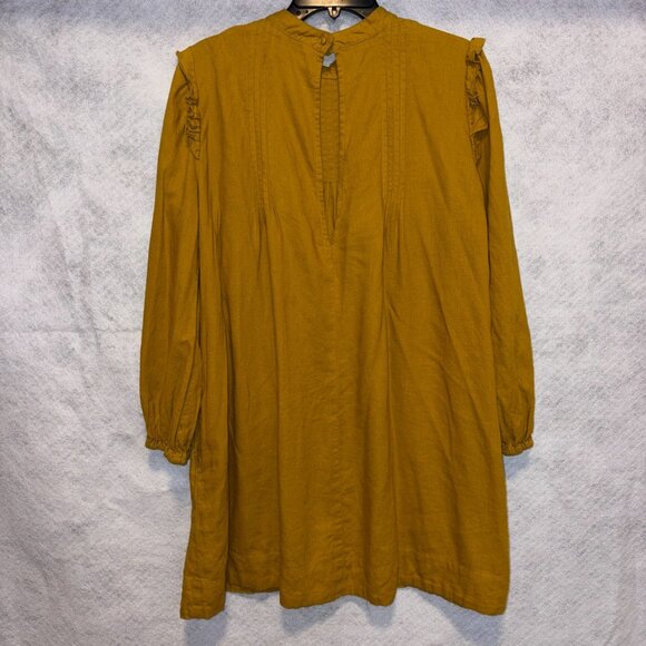 Free People Tunic Womens M Yellow Linen Blend Ruffle Sleeve Peasant Smocked Top - Picture 2 of 7